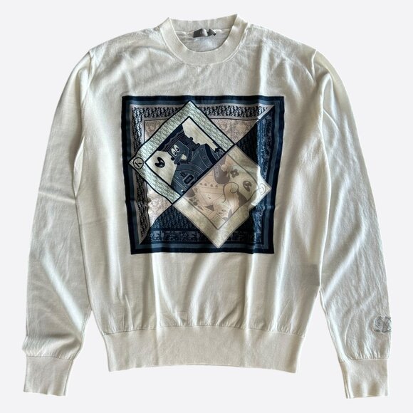 Dior Kenny Scharf White & Multicolor Playing Cards Wool Sweater - Picture 1 of 6
